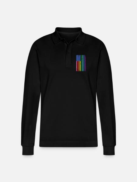 Regenbogen USA Flagge - Stanley/Stella Unisex Bio-Langarm-Poloshirt Prepster - Schwarz