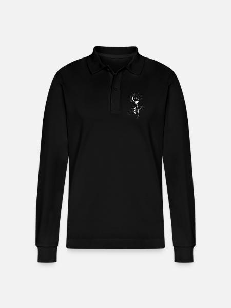White Rose Line Art Silhouette - Stanley/Stella Organic Unisex Long-Sleeved Polo Shirt Prepster - black