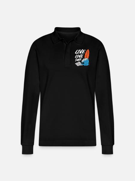 Live Love Surfing - Stanley/Stella Organic Unisex Long-Sleeved Polo Shirt Prepster - black