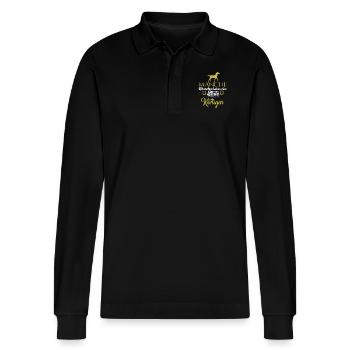 manche Menschen haben eine Stute - Stanley/Stella Unisex Bio-Langarm-Poloshirt Prepster - Schwarz - Vorne - Anna (173cm) & Nico (186cm)