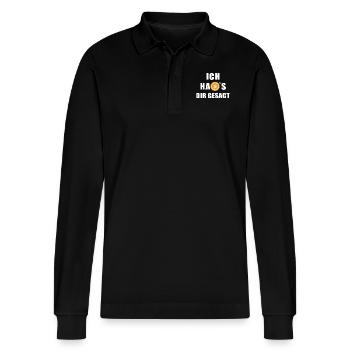 Bitcoin Logo - Ich hab's dir gesagt - Stanley/Stella Unisex Bio-Langarm-Poloshirt Prepster - Schwarz - Vorne - Anna (173cm) & Nico (186cm)