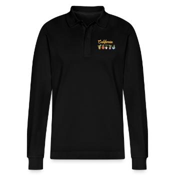 California Cactus - Stanley/Stella Organic Unisex Long-Sleeved Polo Shirt Prepster - black - Front - Anna (173cm) & Nico (186cm)