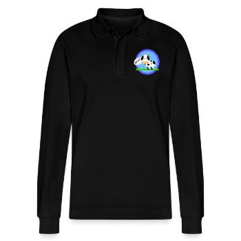 The cow makes muh! - Stanley/Stella Organic Unisex Long-Sleeved Polo Shirt Prepster - black - Front - Anna (173cm) & Nico (186cm)
