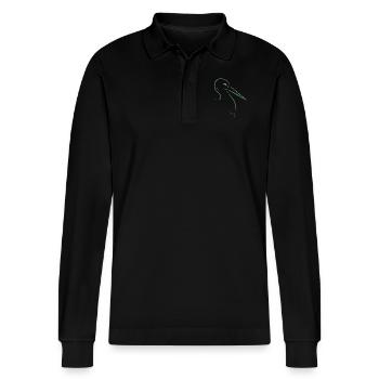 Geschenk für Hebamme, Storch Silhouette - Stanley/Stella Unisex Bio-Langarm-Poloshirt Prepster - Schwarz - Vorne - Anna (173cm) & Nico (186cm)