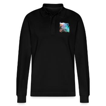 Majorca - Stanley/Stella Organic Unisex Long-Sleeved Polo Shirt Prepster - black - Front - Anna (173cm) & Nico (186cm)