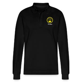 Techno Music Logo Smiley - Cadeau - Polo à manches longues bio PREPSTER Stanley/Stella Unisexe - noir - Devant - Anna (173cm) & Nico (186cm)