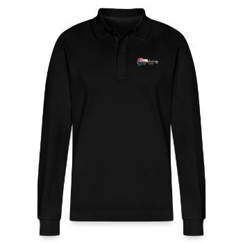 Akustik Und Elektrische Gitarre Geschenk Idee - Stanley/Stella Unisex Bio-Langarm-Poloshirt Prepster - Schwarz - Vorne - Anna (173cm) & Nico (186cm)