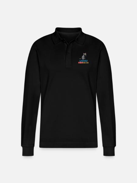 Cat Coffe Miau/Meow - Stanley/Stella Organic Unisex Long-Sleeved Polo Shirt Prepster - black