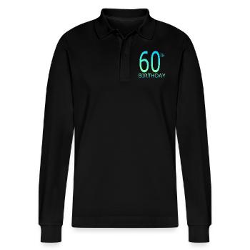 60th birthday - Stanley/Stella Organic Unisex Long-Sleeved Polo Shirt Prepster - black - Front - Anna (173cm) & Nico (186cm)