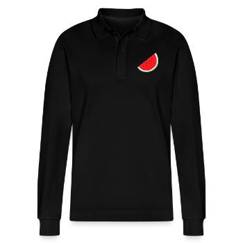 Trendige Wassermelone - Stanley/Stella Unisex Bio-Langarm-Poloshirt Prepster - Schwarz - Vorne - Anna (173cm) & Nico (186cm)