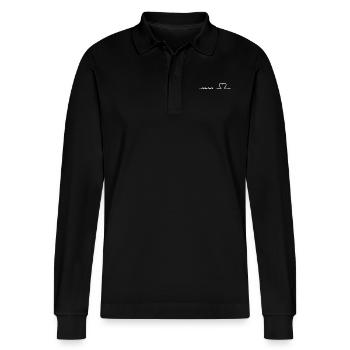 Anna - Stanley/Stella Unisex Bio-Langarm-Poloshirt Prepster - Schwarz - Vorne - Anna (173cm) & Nico (186cm)