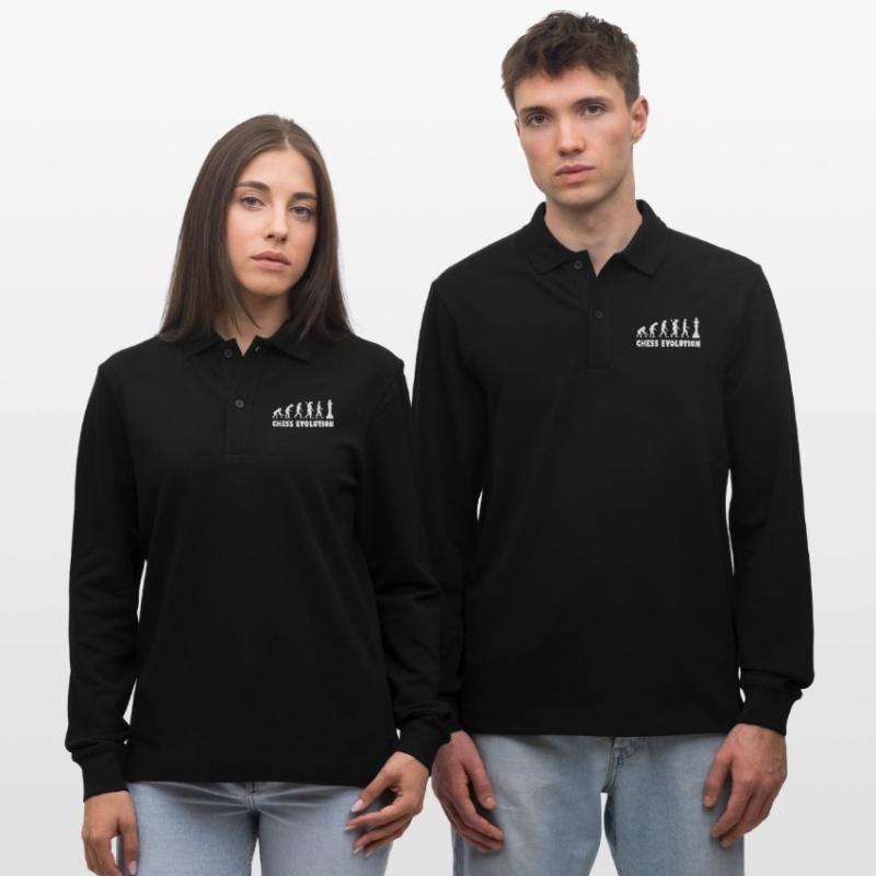 Chess Evolution - White Stanley/Stella Organic Unisex Long-Sleeved Polo Shirt Prepster