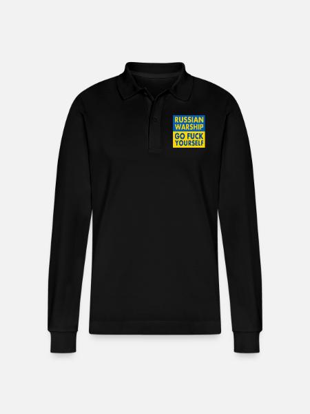 russian warship go f yourself - Stanley/Stella Organic Unisex Long-Sleeved Polo Shirt Prepster - black
