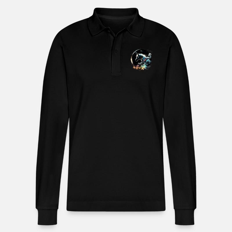 Nacht-Einhorn - Stanley/Stella Unisex Bio-Langarm-Poloshirt Prepster - Schwarz