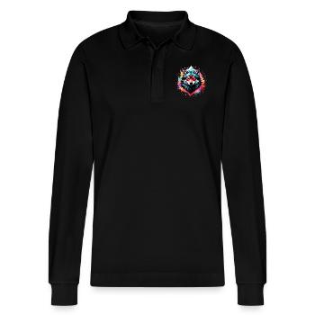 Wolf Tattoo - Stanley/Stella Organic Unisex Long-Sleeved Polo Shirt Prepster - black - Front - Anna (173cm) & Nico (186cm)