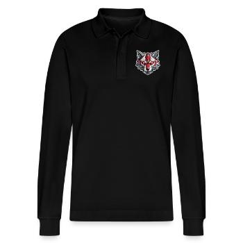 Wolf Tattoo - Stanley/Stella Organic Unisex Long-Sleeved Polo Shirt Prepster - black - Front - Anna (173cm) & Nico (186cm)