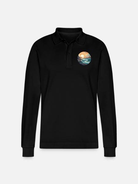 Rock beach - Stanley/Stella Organic Unisex Long-Sleeved Polo Shirt Prepster - black