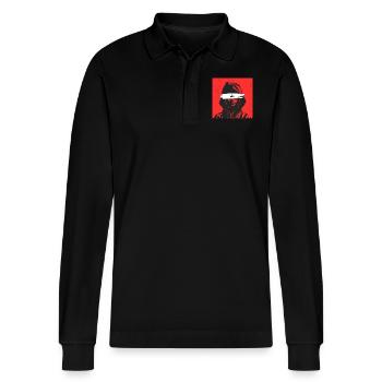 Anti-Fascist Action 161 - Stanley/Stella Organic Unisex Long-Sleeved Polo Shirt Prepster - black - Front - Anna (173cm) & Nico (186cm)