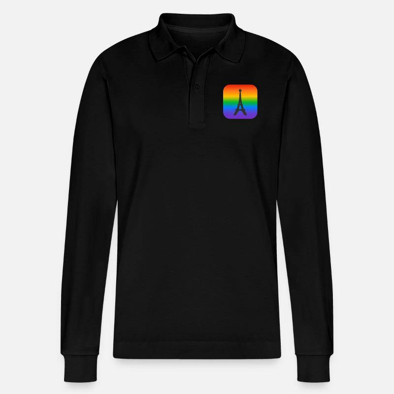 Pariser Regenbogen-Eiffelturm - Stanley/Stella Unisex Bio-Langarm-Poloshirt Prepster - Schwarz