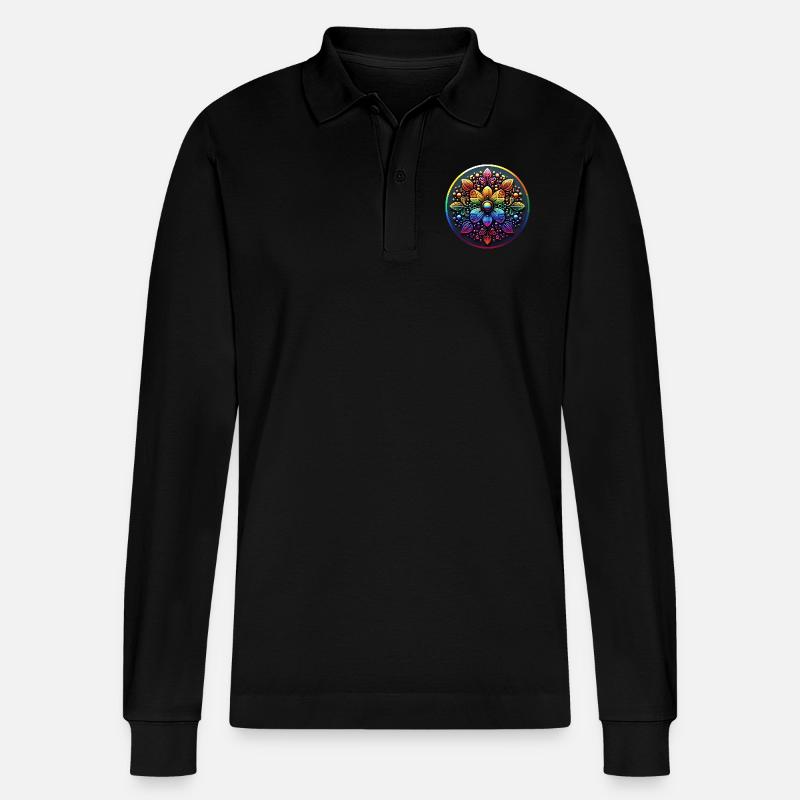 Mechanical Rainbow Flower 2 - Stanley/Stella Unisex Bio-Langarm-Poloshirt Prepster - Schwarz