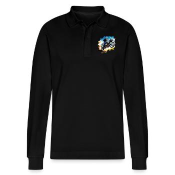 Fliegendes Motorrad - Stanley/Stella Unisex Bio-Langarm-Poloshirt Prepster - Schwarz - Vorne - Anna (173cm) & Nico (186cm)