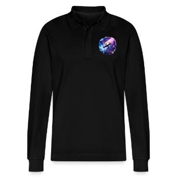 Ein Teleskop erweitert unseren Horizont - Stanley/Stella Unisex Bio-Langarm-Poloshirt Prepster - Schwarz - Vorne - Anna (173cm) & Nico (186cm)