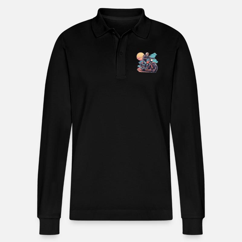 Motorradfahrer rotes Motorrad - Stanley/Stella Unisex Bio-Langarm-Poloshirt Prepster - Schwarz