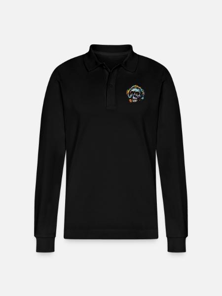 Skull flowers calavera - Stanley/Stella Organic Unisex Long-Sleeved Polo Shirt Prepster - black