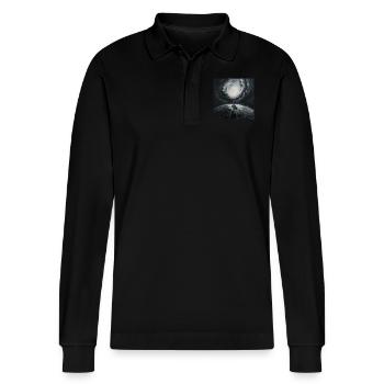 Dark Space - Stanley/Stella Organic Unisex Long-Sleeved Polo Shirt Prepster - black - Front - Anna (173cm) & Nico (186cm)