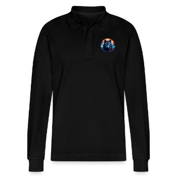 Dark Wolf - Stanley/Stella Organic Unisex Long-Sleeved Polo Shirt Prepster - black - Front - Anna (173cm) & Nico (186cm)