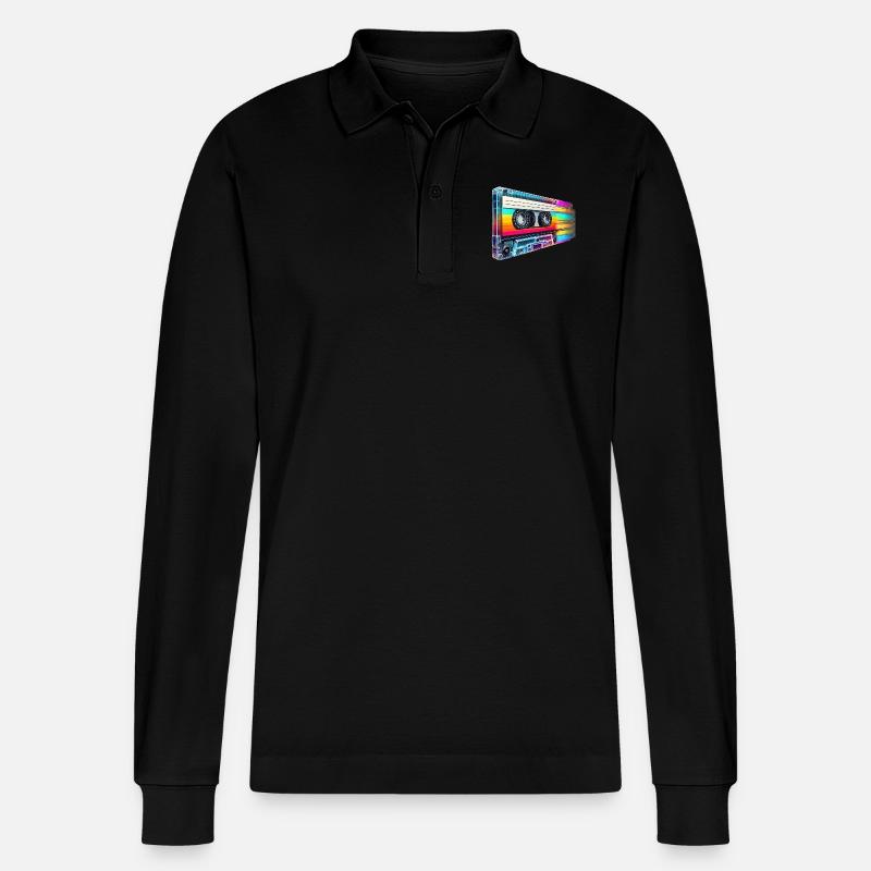 Retro Cassette - Stanley/Stella Unisex Bio-Langarm-Poloshirt Prepster - Schwarz