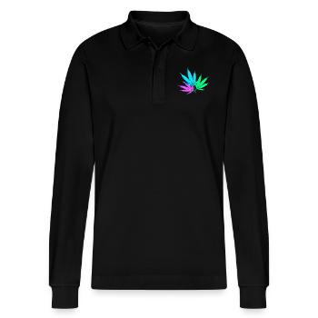 Bunte Hanfblätter - Stanley/Stella Unisex Bio-Langarm-Poloshirt Prepster - Schwarz - Vorne - Anna (173cm) & Nico (186cm)
