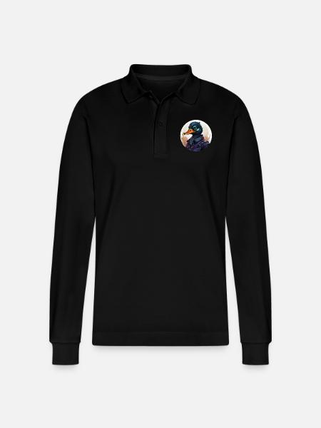 Duck with cigar - Stanley/Stella Organic Unisex Long-Sleeved Polo Shirt Prepster - black