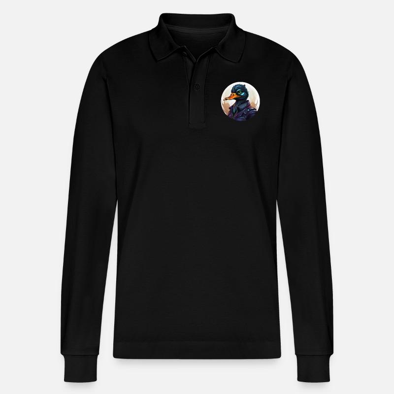 ente mit zigarre - Stanley/Stella Unisex Bio-Langarm-Poloshirt Prepster - Schwarz