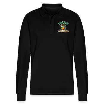 Irish You Were Beer - Lustiges Leprechaun Design - Stanley/Stella Unisex Bio-Langarm-Poloshirt Prepster - Schwarz - Vorne - Anna (173cm) & Nico (186cm)