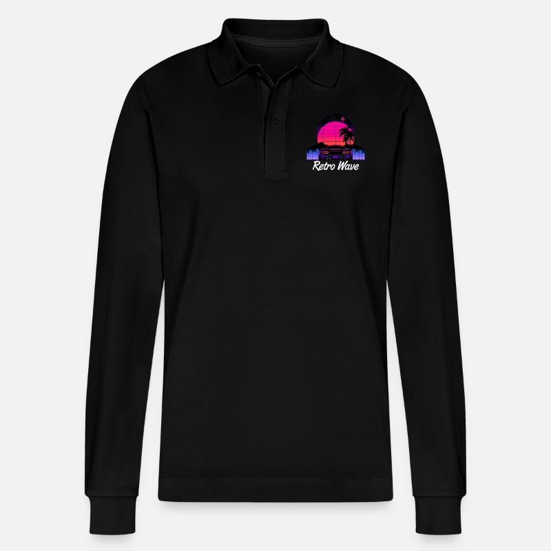 “Retro Wave” Synthwave desing - Polo à manches longues bio PREPSTER Stanley/Stella Unisexe - noir