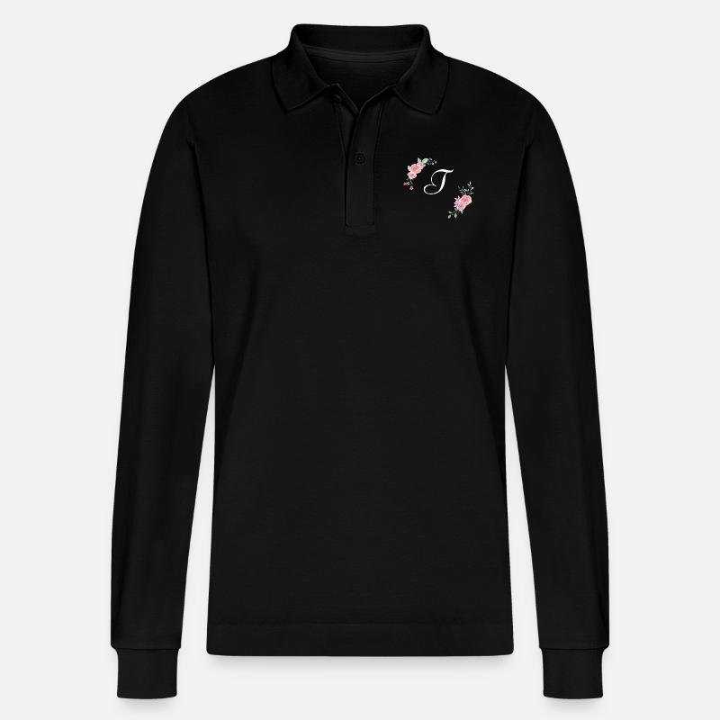 Rosa Blumenbuchstabe t - Stanley/Stella Unisex Bio-Langarm-Poloshirt Prepster - Schwarz