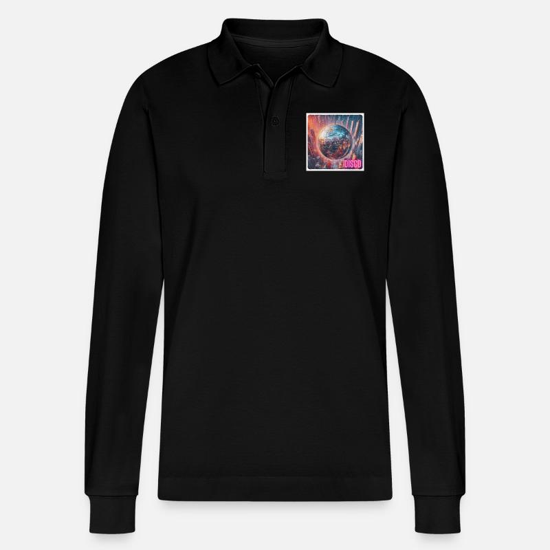 Discokugel vor Großstadt - Stanley/Stella Unisex Bio-Langarm-Poloshirt Prepster - Schwarz
