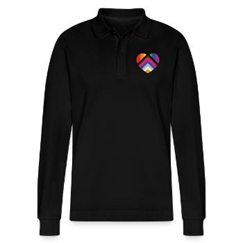 intersex inclusive progress pride heart - Stanley/Stella Organic Unisex Long-Sleeved Polo Shirt Prepster - black - Front - Anna (173cm) & Nico (186cm)