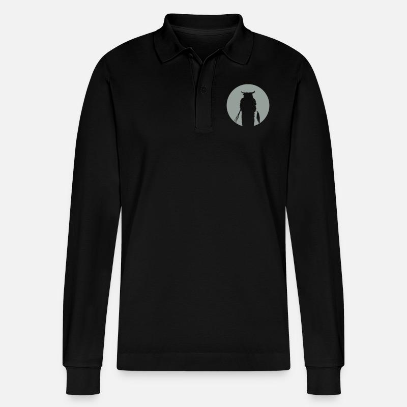 Mond mit Krampus Silhouette - Stanley/Stella Unisex Bio-Langarm-Poloshirt Prepster - Schwarz