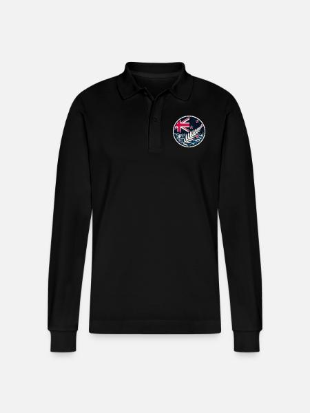 Nowa Zelandia Aotearoa Kiwi 20 - Ekologiczna koszulka polo z długim rękawem typu unisex Stanley/Stella Prepster - czarny