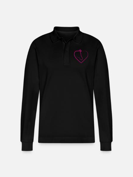HorseHeart- Pink - Stanley/Stella Organic Unisex Long-Sleeved Polo Shirt Prepster - black