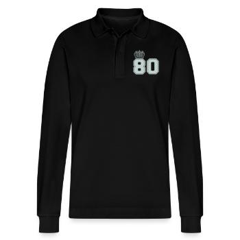 80 king - Stanley/Stella Organic Unisex Long-Sleeved Polo Shirt Prepster - black - Front - Anna (173cm) & Nico (186cm)