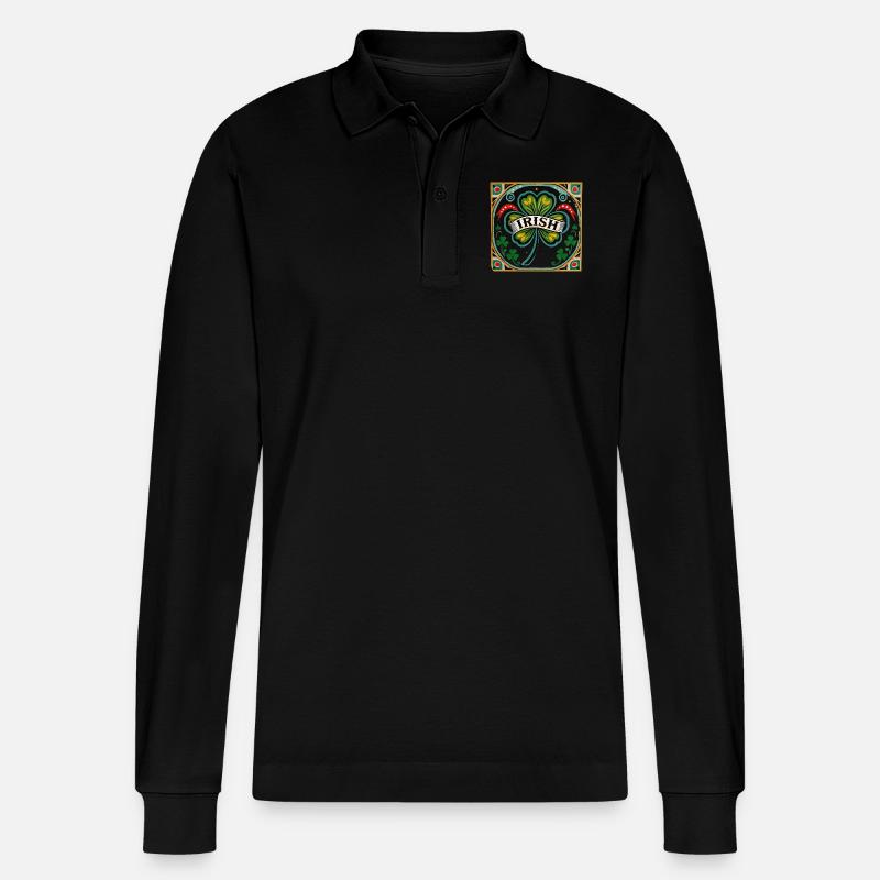 Retro-Irisch - Stanley/Stella Unisex Bio-Langarm-Poloshirt Prepster - Schwarz