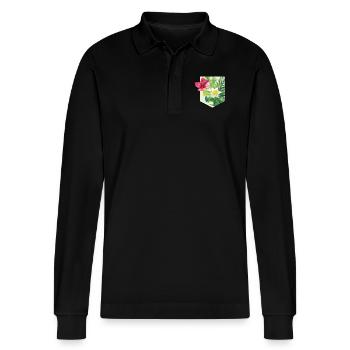 summer flowers - Stanley/Stella Organic Unisex Long-Sleeved Polo Shirt Prepster - black - Front - Anna (173cm) & Nico (186cm)