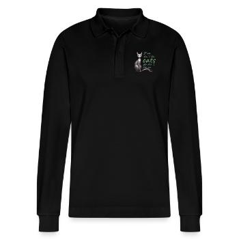 If you don't cat, you don't like me - Stanley/Stella Organic Unisex Long-Sleeved Polo Shirt Prepster - black - Front - Anna (173cm) & Nico (186cm)