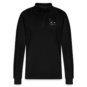 Polygonal Cat Face White - Stanley/Stella Unisex Bio-Langarm-Poloshirt Prepster - Schwarz - Vorne - Anna (173cm) & Nico (186cm)
