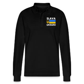 Slava ukraini - Stanley/Stella Unisex Bio-Langarm-Poloshirt Prepster - Schwarz - Vorne - Anna (173cm) & Nico (186cm)