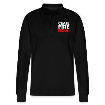Ceasefire now - Stanley/Stella Organic Unisex Long-Sleeved Polo Shirt Prepster - black - Front - Anna (173cm) & Nico (186cm)