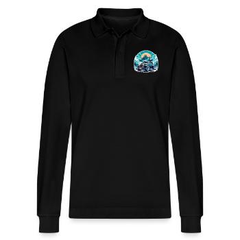 Amerikanischer Oldtimer und Sportwagen - Stanley/Stella Unisex Bio-Langarm-Poloshirt Prepster - Schwarz - Vorne - Anna (173cm) & Nico (186cm)
